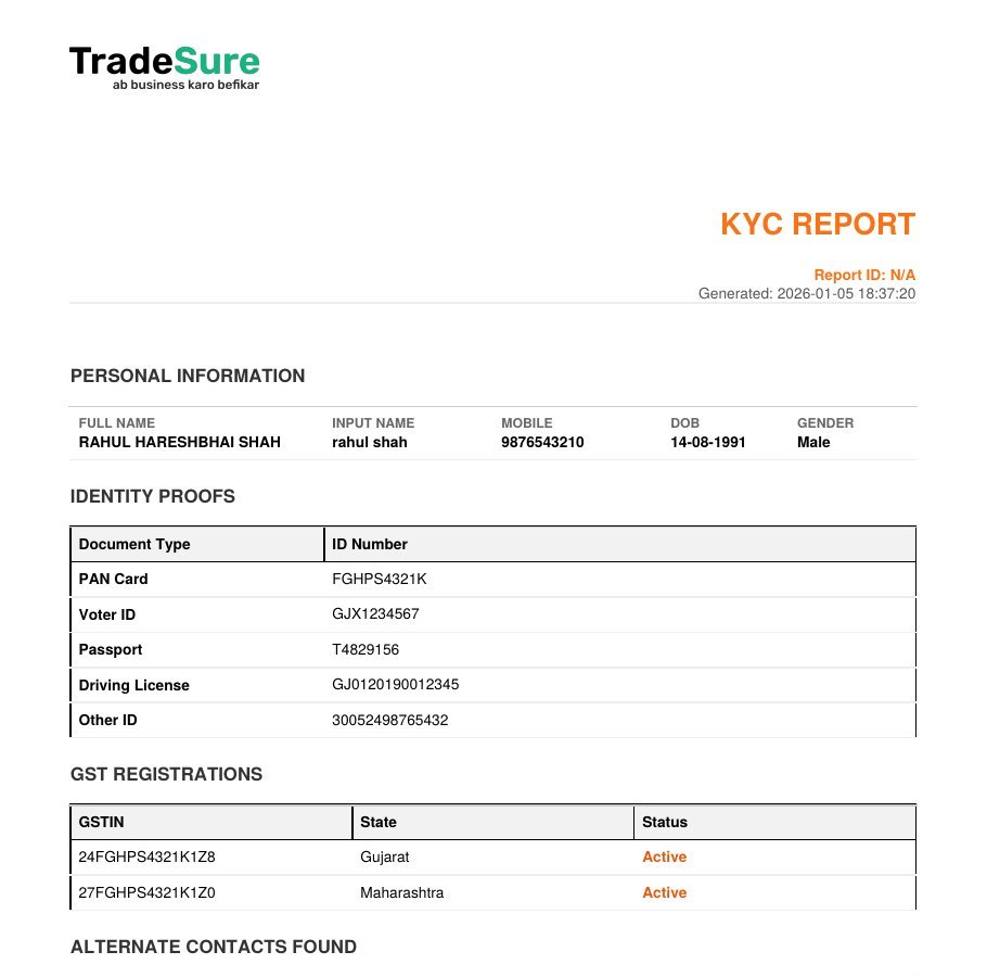 See a sample KYC report – page preview